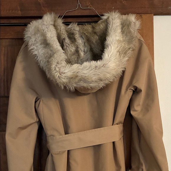 Vintage Antique Long Tan Coat with Fur Trim Size Small - Picture 10 of 11